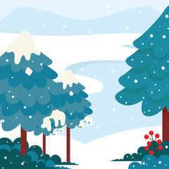 Wall Mural - winter forest scene