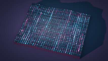 Digital binary code datum isometric 3D render