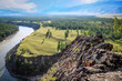 Mountain river Oka Sayanskaya top view. Eastern Sayan, Siberia, Russia.