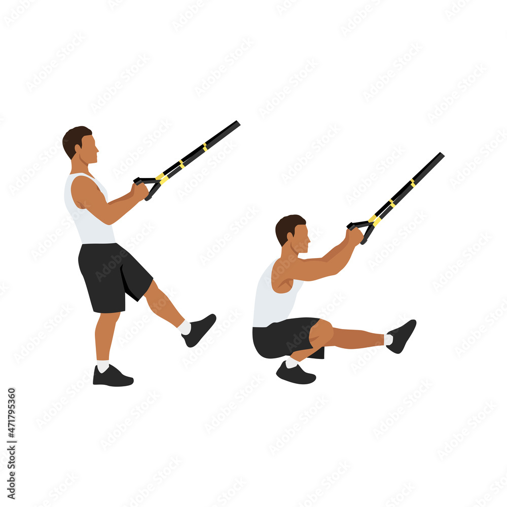 Man doing TRX Pistol. Single leg Squat. extended arm exercise. Flat vector  illustration isolated on white background 스톡 벡터 | Adobe Stock