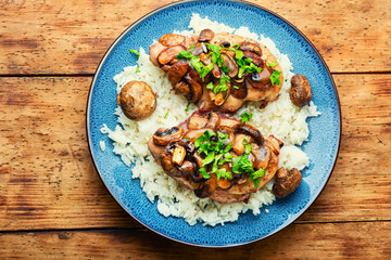 Wall Mural - Chicken breast with marsala sauce and rice