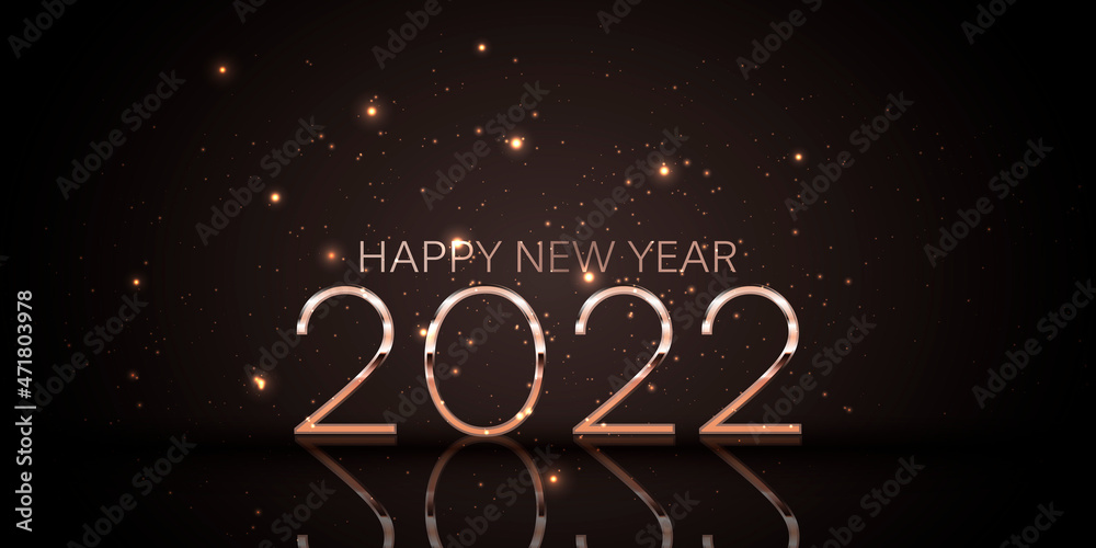 Vetor Happy New Year banner design in black and rose gold do Stock ...