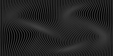 Perspective Distorted Black Grid. Digital Background With Wireframe Wave. Vector Curve Surface.