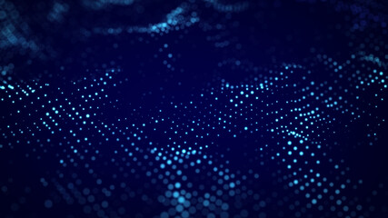 Digital blue background with moving glowing particles. Futuristic moving wave. Big data visualization. 3d rendering.