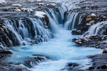 Bruarfoss waterfall in Iceland in winter