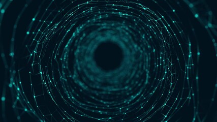 Poster - Technology wireframe tunnel on blue background. Futuristic 3D wormhole grid. Big data visualization. 3D rendering.