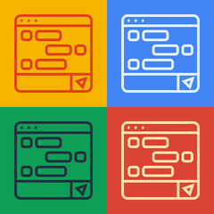 Aufkleber - Pop art line New chat messages notification on laptop icon isolated on color background. Smartphone chatting sms messages speech bubbles. Vector