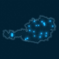 Poster - austria network map. abstract geometric map of the country. digital connections and telecommunicatio