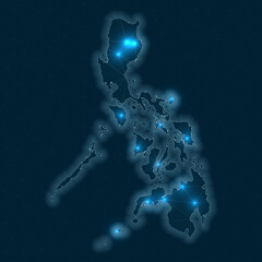 Poster - Philippines network map. Abstract geometric map of the country. Digital connections and telecommunication design. Glowing internet network. Superb vector illustration.