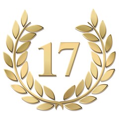 Wall Mural - 3D gold laurel wreath 17 vector isolated on a white background
