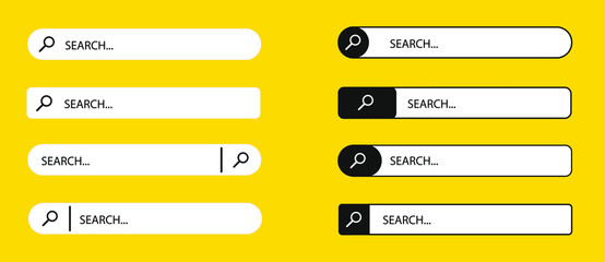 Poster - Search bar set. Search box. Set of search boxes. Template isolated on yellow background. Vector illustration