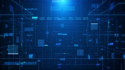 Leinwandbilder - HUD Futuristic Virtual Hologram Digital Data Network Connection Infographic Motion. Technology UI Encoder Number Random Element 4K Display Panel.
