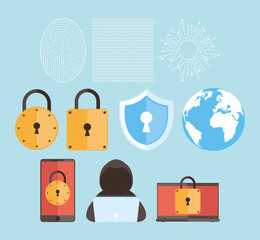 Wall Mural - ten cyber security icons