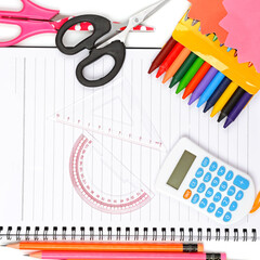 Set of school and office supplies isolated on white background.