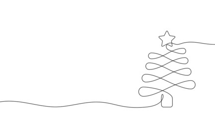 Poster - Continuous one line drawing of Christmas tree. New Year and Christmas design drawn by one single line. Vector illustration.