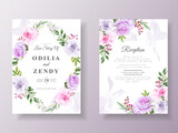 Fototapeta Tulipany - Beautiful purple flowers wedding invitation template