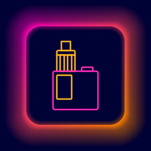 Glowing Neon Line Vape Mod Device Icon Isolated On Black Background. Vape Smoking Tool. Vaporizer Device. Colorful Outline Concept. Vector