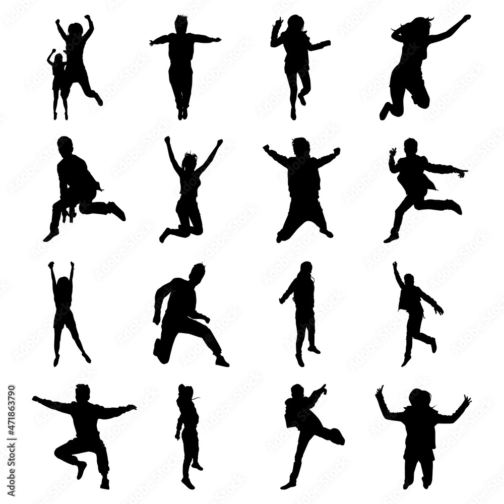 Vector Collection Set of Jumping Pose People Silhouettes Stock Vector ...
