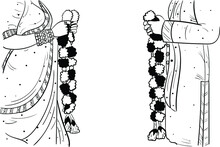 Indian Wedding Symbols Wedding Varmala Program Clip Art. During A Hindu Wedding, The Bride And Groom Bind Each Other By Showering Flowers. It Has A Symbol. Line Art Of Hindu Wedding Card Elements

