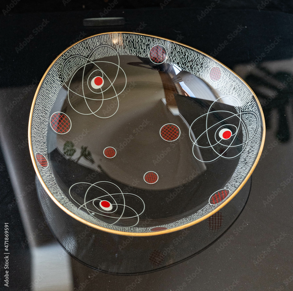 Mid-century modern glass bowl, space age design isolated on black ... - Space Age Design Goldfish Bowls