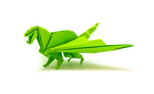 Photo Of Origami Green Dragon Isolated On White Background