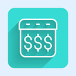 White line Payday, calendar with dollar icon isolated with long shadow background. Green square button. Vector