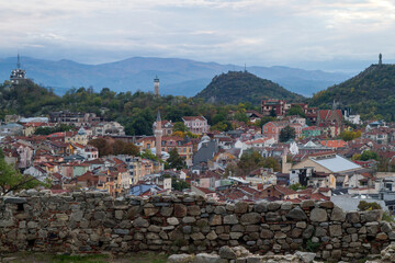 Wall Mural - Panoramica, panoramic, vista, view, paisaje, landscape o skyline de la ciudad de Plovdiv, pais de Bulgaria