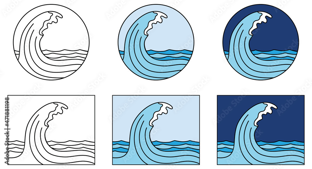 Ocean Wave Icon Clipart Set - Outline and Color Stock Vector | Adobe Stock