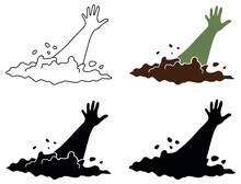 Zombie Hand In Perspective Clipart Set - Outline, Silhouette And Color