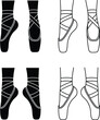Pointe Ballet Shoes in Relevé Clipart Set - Outline and Silhouette