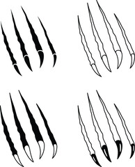 Wall Mural - Claw Swipe and Shred Clipart Set - Outline and Silhouette