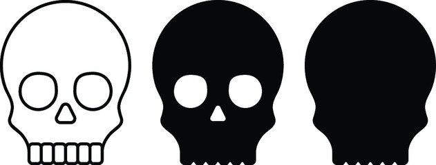 Poster - Simple Human Skull Clipart Set - Outline and Silhouette