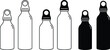 Metal Water Bottle Container Clipart Set - Outline and Silhouette