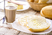 Brazilian Breakfast, French Bread With Butter And Coffee With Milk