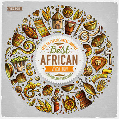 Wall Mural - Set of Africa cartoon doodle objects round frame