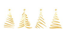Christmas Tree Is Gold Color  In Christmas Holidays Isolated On White Background , Flat Modern Design , Illustration Vector EPS 10