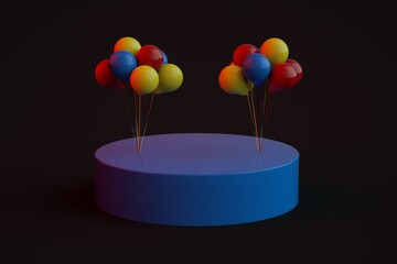 3D Reneder Multicolored Holiday Balls on a Pedestal