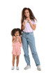 © Pixel-Shot - Little African-American girl and her mother with glasses of sweet cocoa on white background