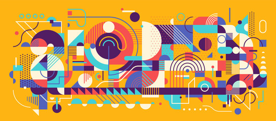 Wall Mural - Abstract geometric background design in colorful retro style. Vector illustration.