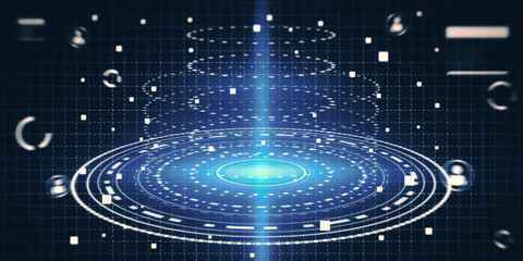 Poster - Abstract creative gaming interface on blue sky texture. Hud and virtual reality concept. 3D Rendering.