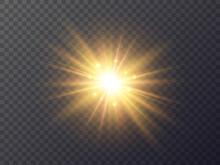 Glowing Star With Particles. Gold Glow Effect With Stardust. Bright Golden Magic Light. Bright Christmas Element. Yellow Explosion With Glitter. Vector Illustration