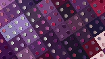 Poster - Purple and pink rows of squares with four symmetrical circles. Motion. Domino tiles with blinking lights.