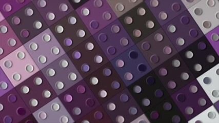 Poster - Purple and pink rows of squares with four symmetrical circles. Motion. Domino tiles with blinking lights.