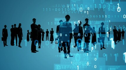 Poster - Silhouette of multinational people and communication network concept. Human resources. Digital transformation.