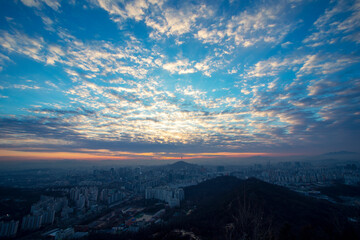 Wall Mural - Sunrise behind Seoul Tower in Korea.