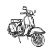 Hand Drawn Classic Scooter Black And White. line art vector style