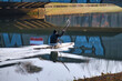 Wassersportler an der Klingerbrücke, Rudern, Ruderer im Herbst, Morgenstimmung, Leipzig in Sachsen, Deutschland
