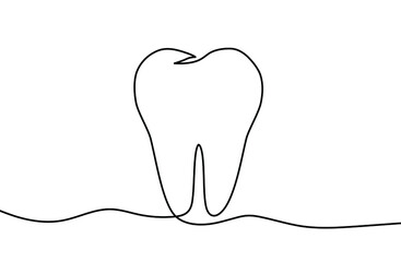 Wall Mural - Continuous line drawing of tooth. Tooth line icon. One line drawing background. Vector illustration. Tooth continuous line icon