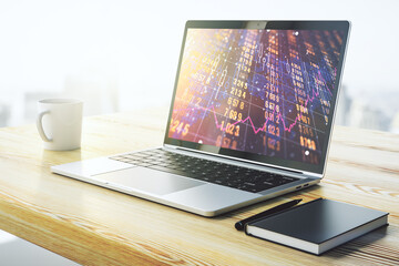 Poster - Abstract creative stats data concept on modern laptop screen. 3D Rendering