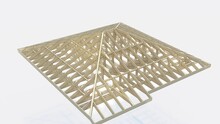 The Frame Of The Hip Roof Truss System With Trusses Is A Photorealistic Drawing On A White Background